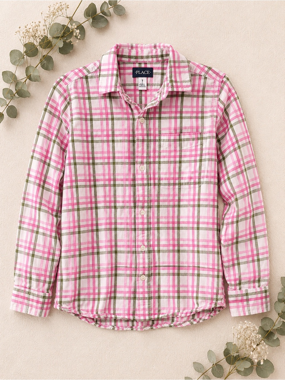 Children’s Place Pink Plaid Button Front Shirt | Boys Size L 10/12